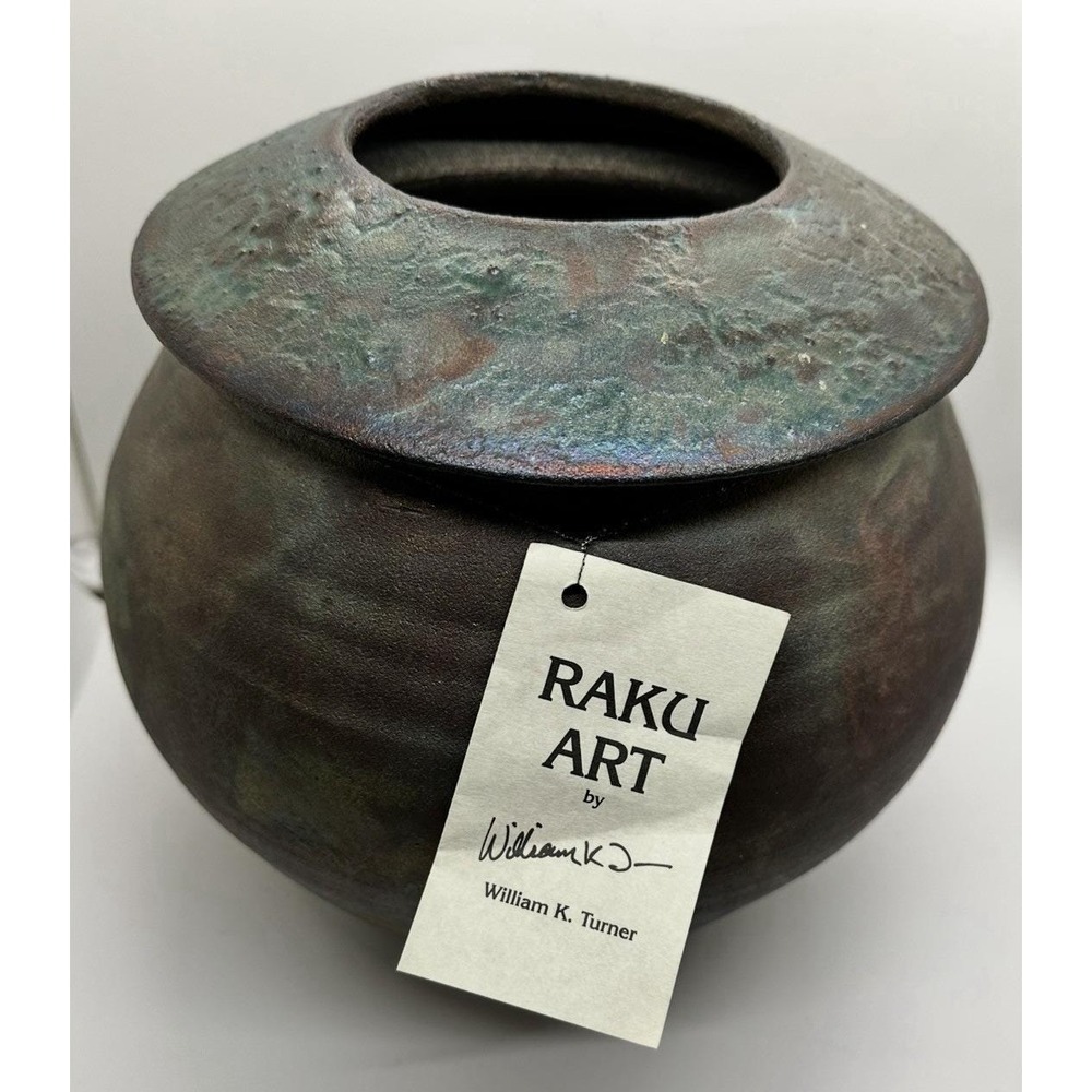 Raku Pottery Vase William K. Turner & Douglas Taylor Iridescent Signed Art
